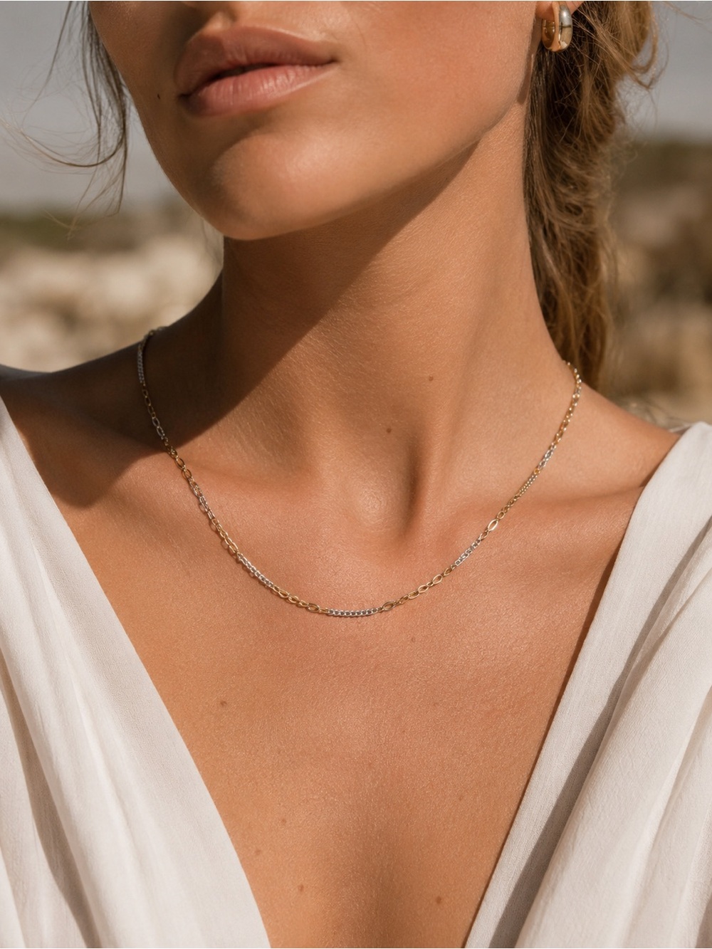 Two Tone Micro Figaro Necklace (S925)